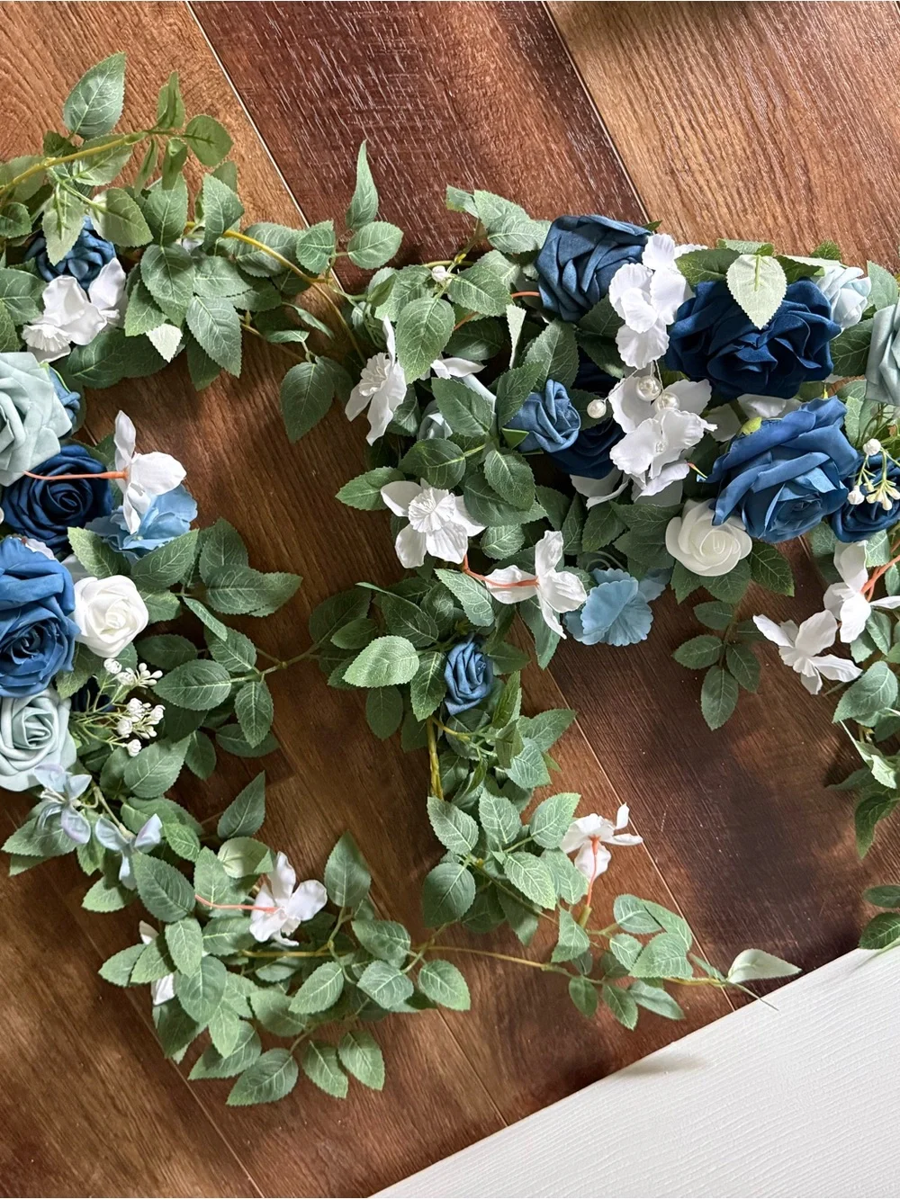 Blue & White Faux Rose Vine Garland by